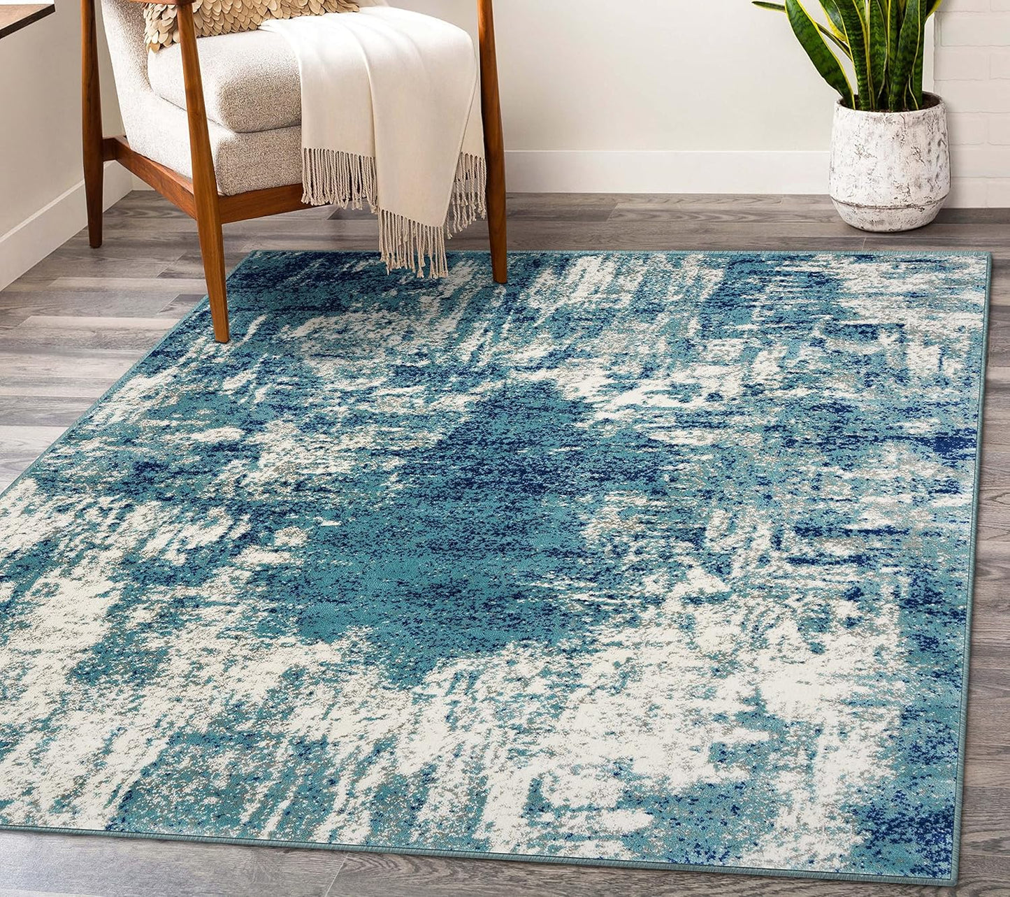 Modern Abstract Area Rug, Light Blue 6X9