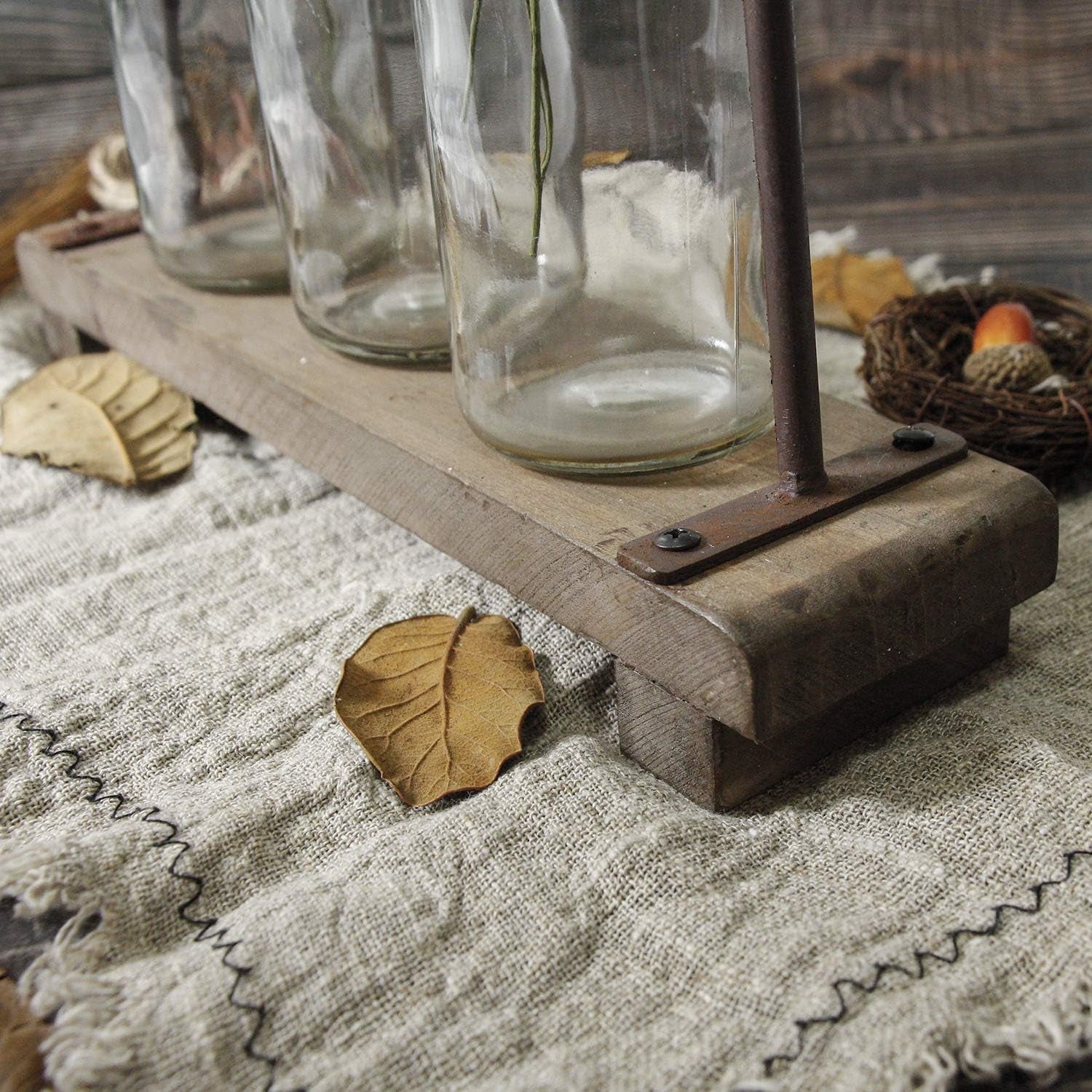 Rustic Flower Vase Set with Rack Stand Farmhouse Glass Bottles for Decor Table Centerpieces