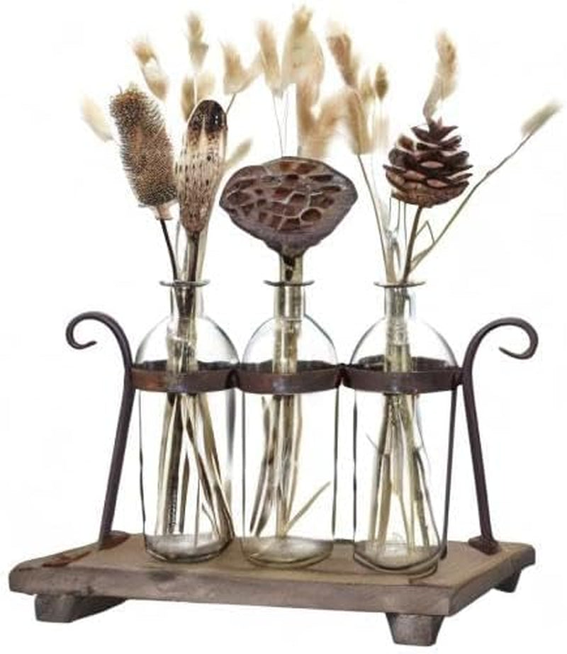 Rustic Flower Vase Set with Rack Stand Farmhouse Glass Bottles for Decor Table Centerpieces