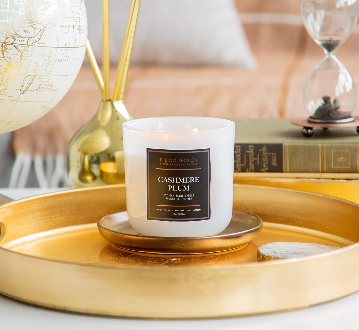 , the Collection, 2-Wick Soy Candle, Cashmere Plum, 12Oz, White with Copper Lid