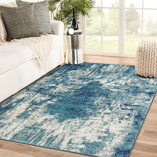 Modern Abstract Area Rug, Light Blue 6X9