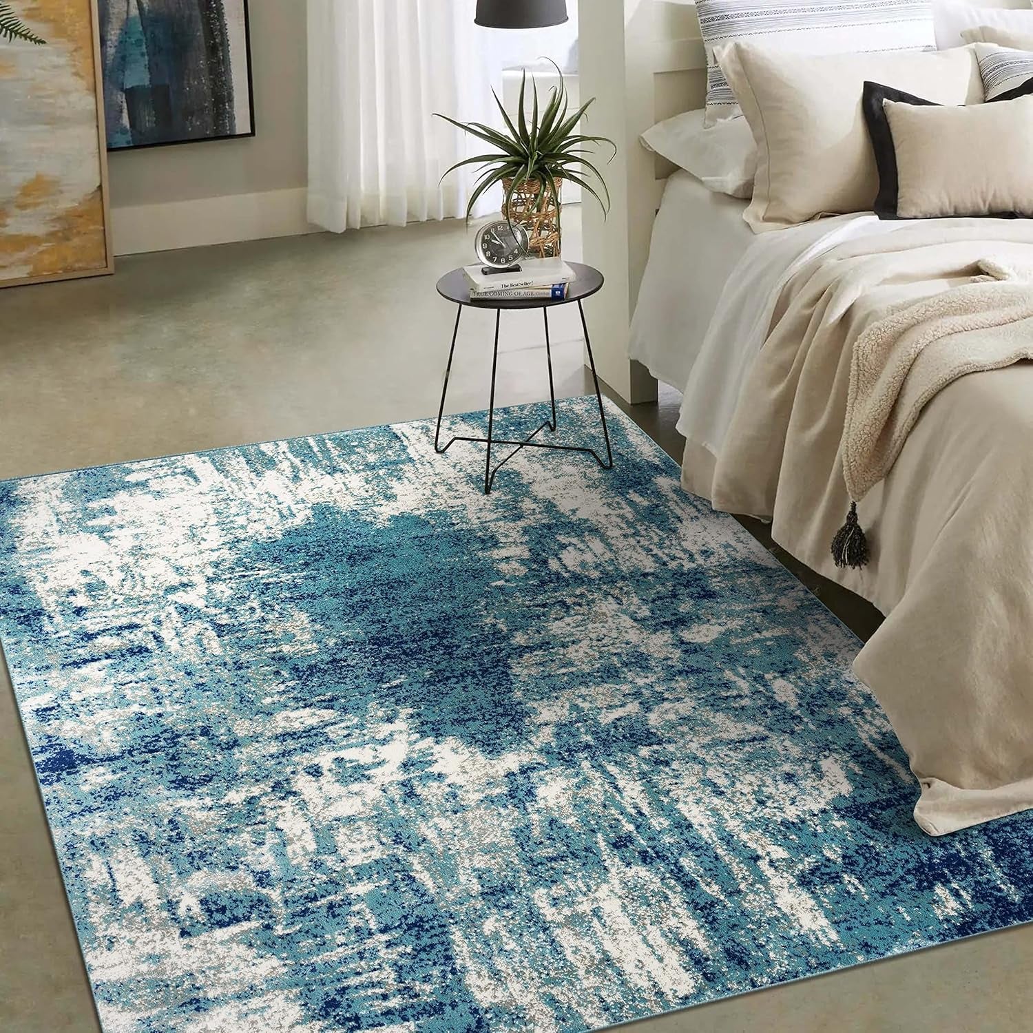 Modern Abstract Area Rug, Light Blue 6X9