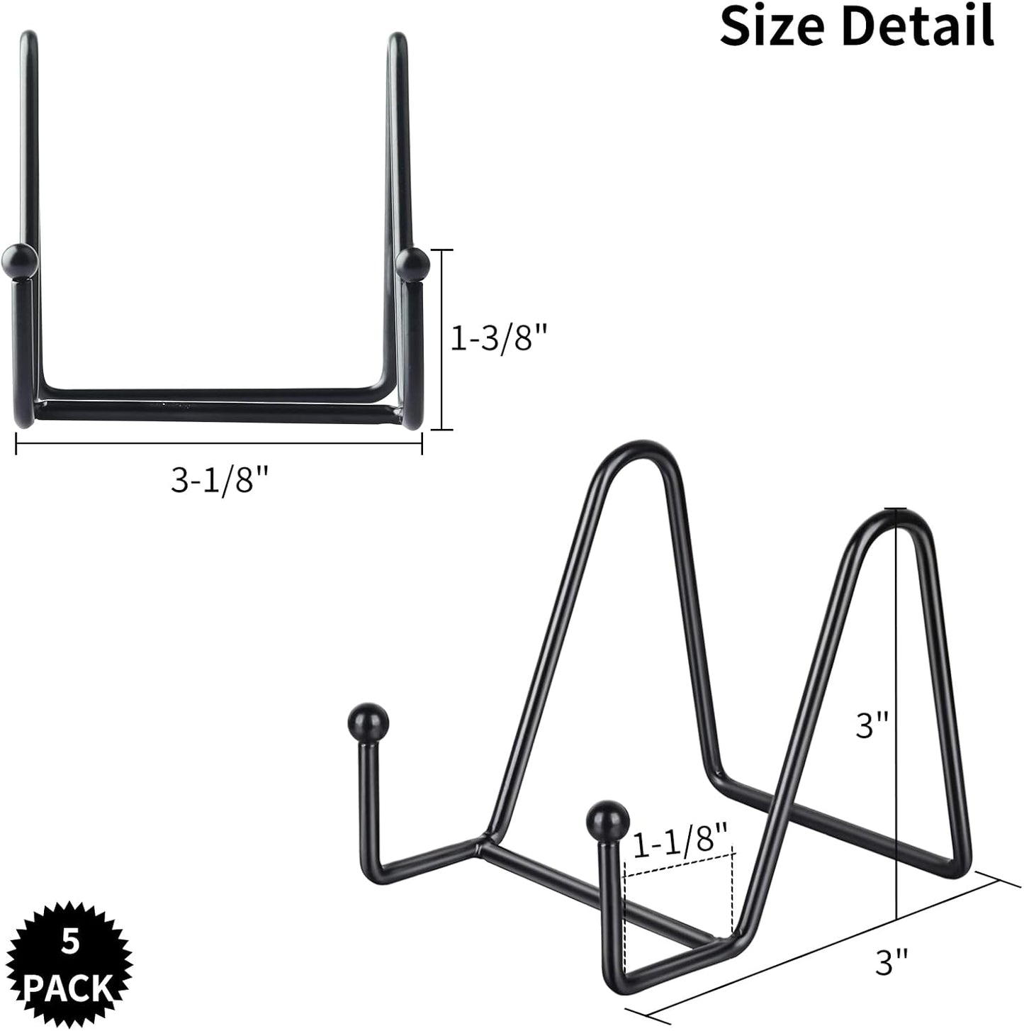 5 Pack 3 Inch Small Plate Holder Display Stands, Mini Metal Black Frame Stand for Picture, Book, Photo Easel, Creation, Collectibles
